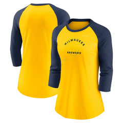 Milwaukee Brewers Women's Next Up Tri-Blend Raglan 3/4-Sleeve T-Shirt Gold/Navy