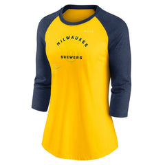 Milwaukee Brewers Women's Next Up Tri-Blend Raglan 3/4-Sleeve T-Shirt Gold/Navy