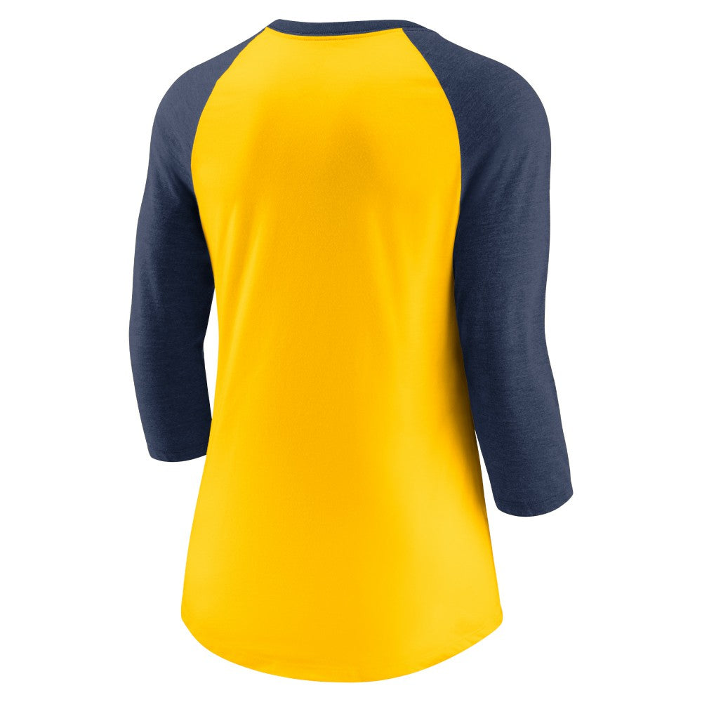 Milwaukee Brewers Women's Next Up Tri-Blend Raglan 3/4-Sleeve T-Shirt Gold/Navy