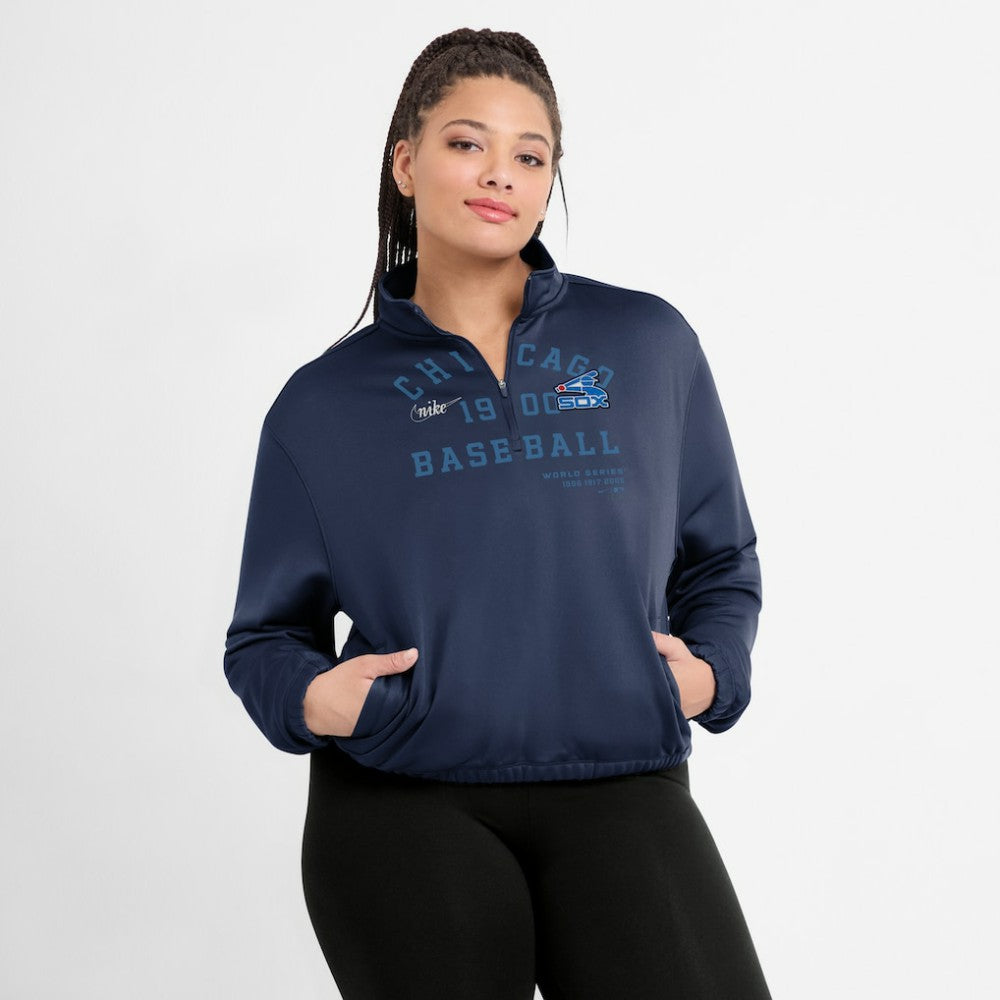 Chicago White Sox Women's Rewind Splice Half-Zip Semi-Cropped Bubble Hem Sweatshirt Navy
