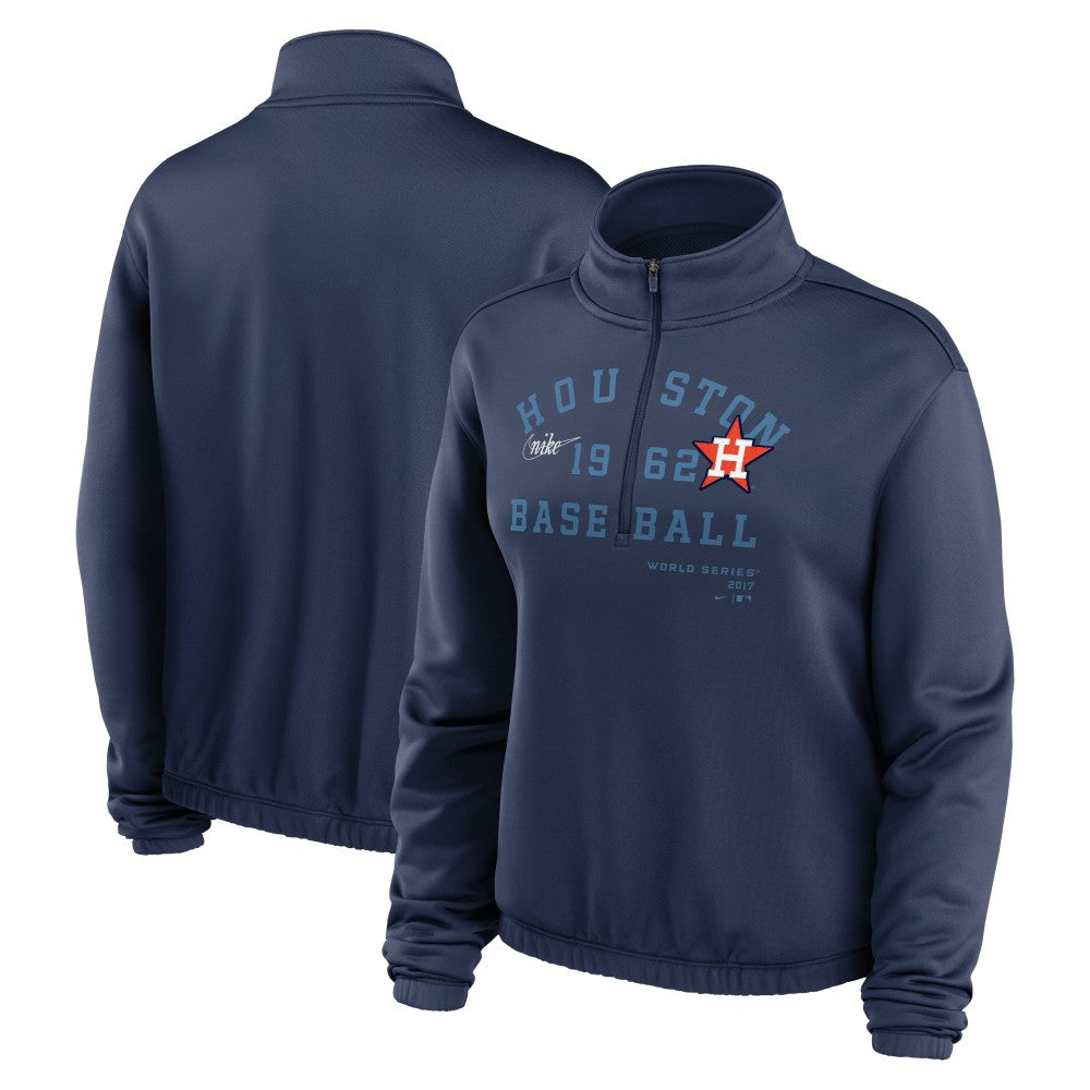 Houston Astros Women's Rewind Splice Half-Zip Semi-Cropped Bubble Hem Sweatshirt Navy
