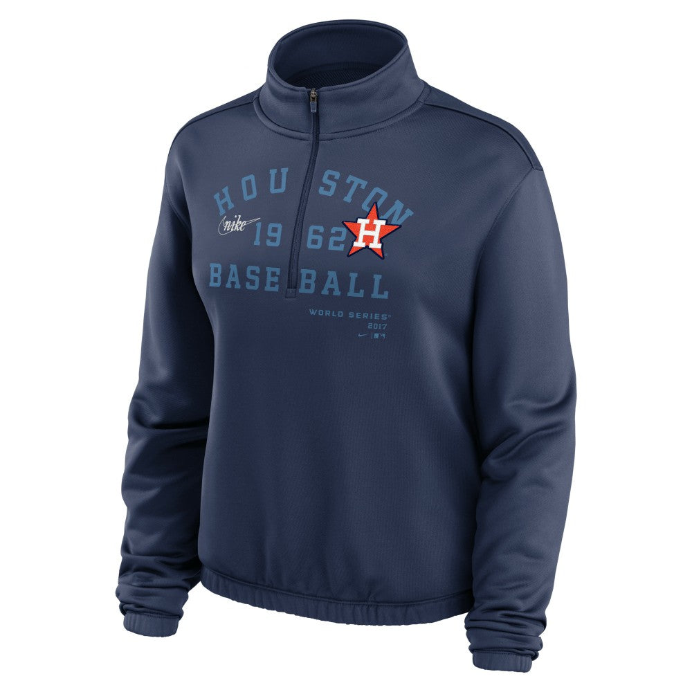 Houston Astros Women's Rewind Splice Half-Zip Semi-Cropped Bubble Hem Sweatshirt Navy