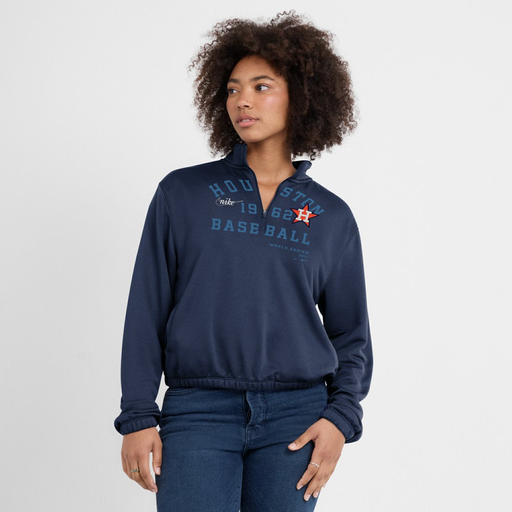 Houston Astros Women's Rewind Splice Half-Zip Semi-Cropped Bubble Hem Sweatshirt Navy