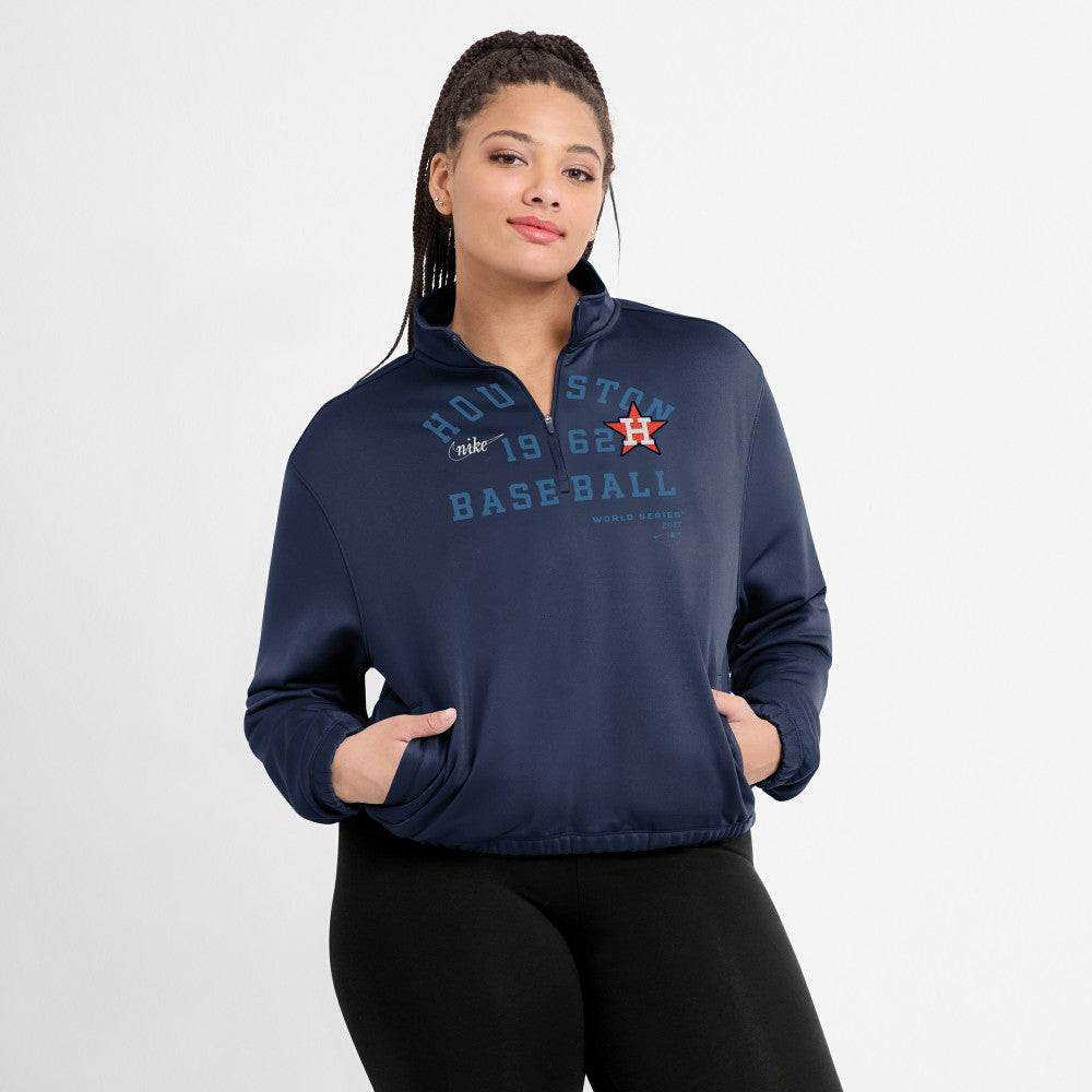 Houston Astros Women's Rewind Splice Half-Zip Semi-Cropped Bubble Hem Sweatshirt Navy