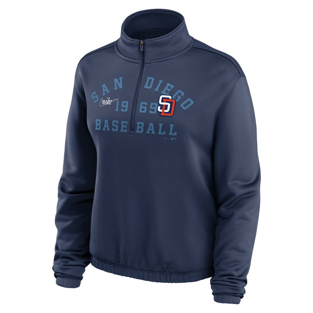 San Diego Padres Women's Rewind Splice Half-Zip Semi-Cropped Bubble Hem Sweatshirt Navy