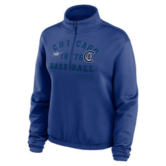 Chicago Cubs Women's Rewind Splice Half-Zip Semi-Cropped Bubble Hem Sweatshirt Royal