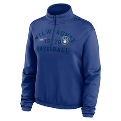 Milwaukee Brewers Women's Rewind Splice Half-Zip Semi-Cropped Bubble Hem Sweatshirt Royal
