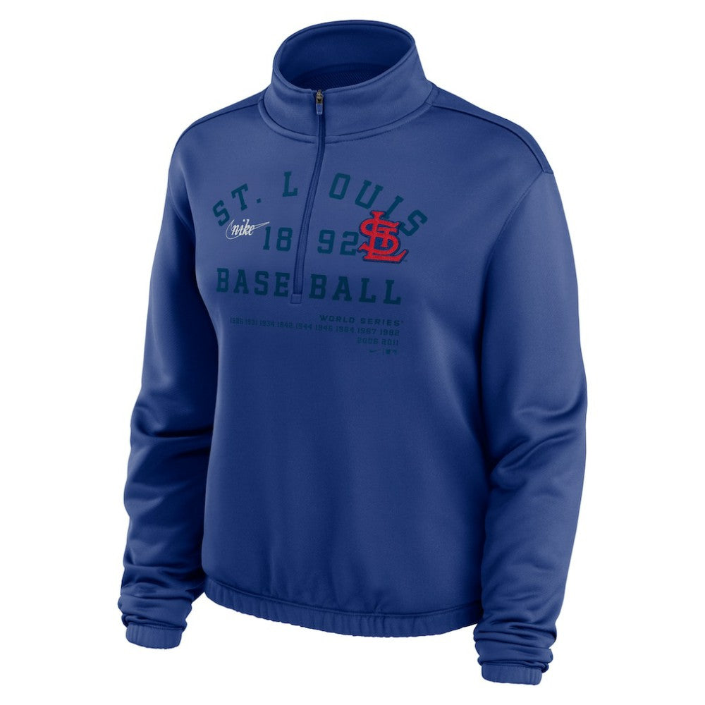 St. Louis Cardinals Women's Rewind Splice Half-Zip Semi-Cropped Bubble Hem Sweatshirt Royal