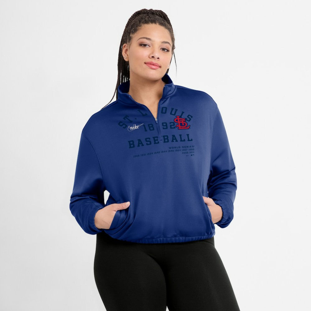St. Louis Cardinals Women's Rewind Splice Half-Zip Semi-Cropped Bubble Hem Sweatshirt Royal