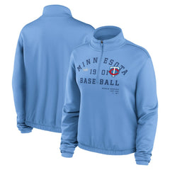 Minnesota Twins Women's Rewind Splice Half-Zip Semi-Cropped Bubble Hem Sweatshirt Light Blue