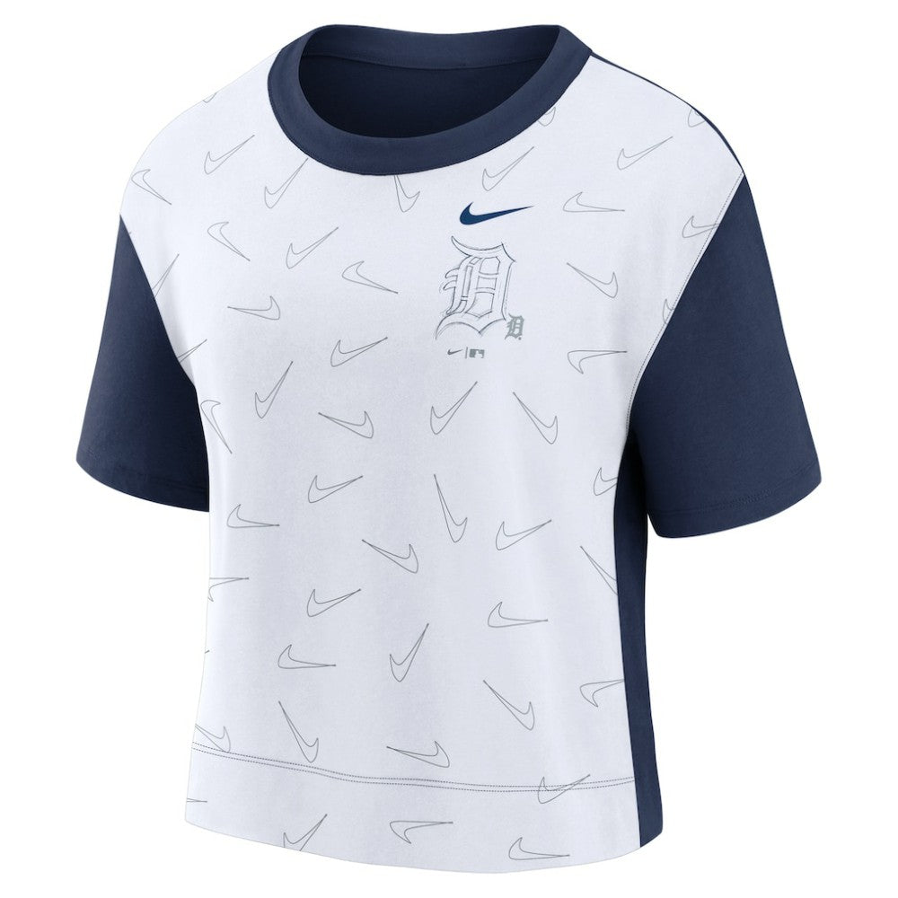 Detroit Tigers Women's Line Up High Hip Fashion T-Shirt Navy/White