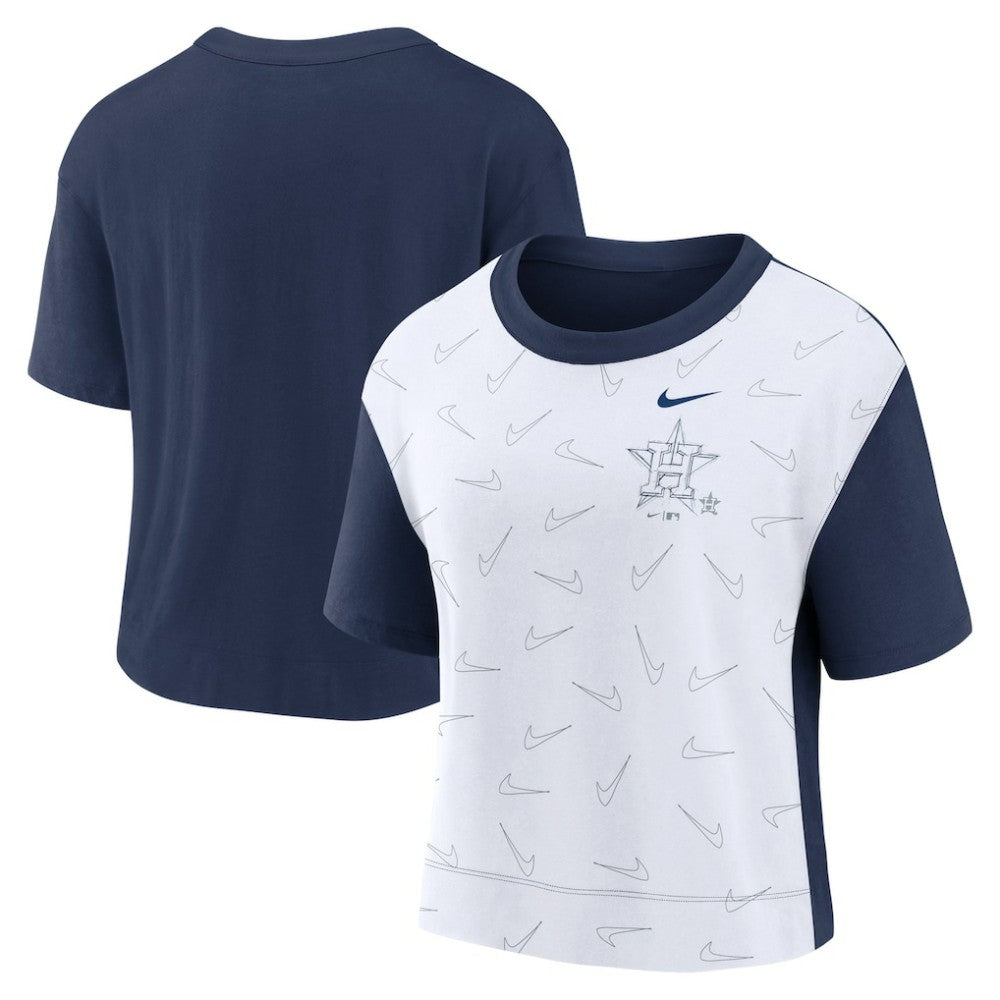 Houston Astros Women's Line Up High Hip Fashion T-Shirt Navy/White