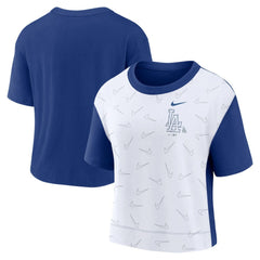 Los Angeles Dodgers Women's Line Up High Hip Fashion T-Shirt Royal/White