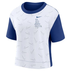 Los Angeles Dodgers Women's Line Up High Hip Fashion T-Shirt Royal/White