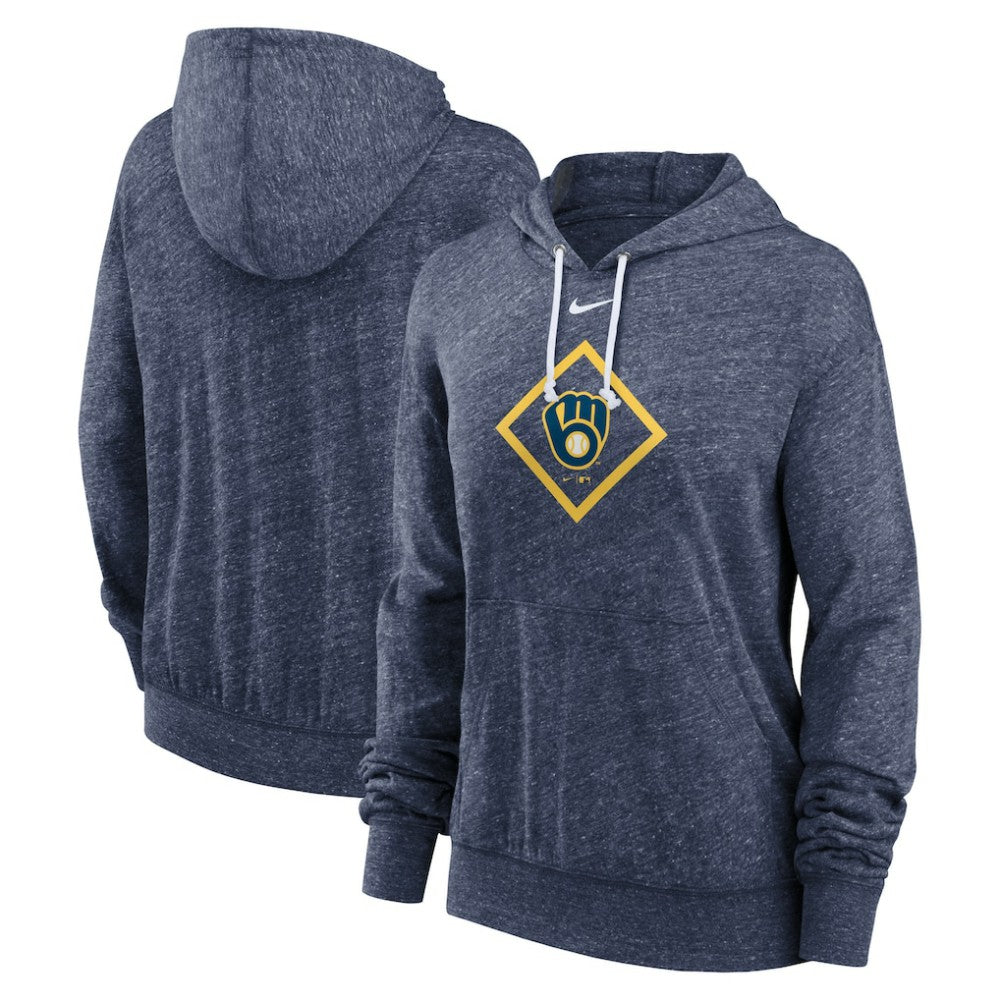 Milwaukee Brewers Women's Diamond Icon Gym Vintage Lightweight Hooded Top Navy