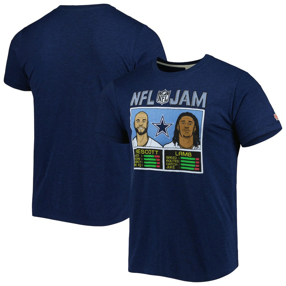 CeeDee Lamb & Dak Prescott Dallas Cowboys Homage Unisex NFL Jam Tri-Blend T-Shirt - Heathered Navy online