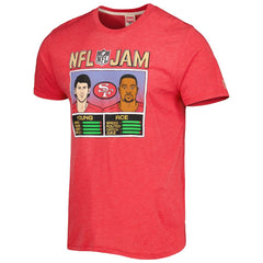 Jerry Rice & Steve Young San Francisco 49ers Homage Unisex NFL Jam Retired Tri-Blend T-Shirt - Scarlet cheap