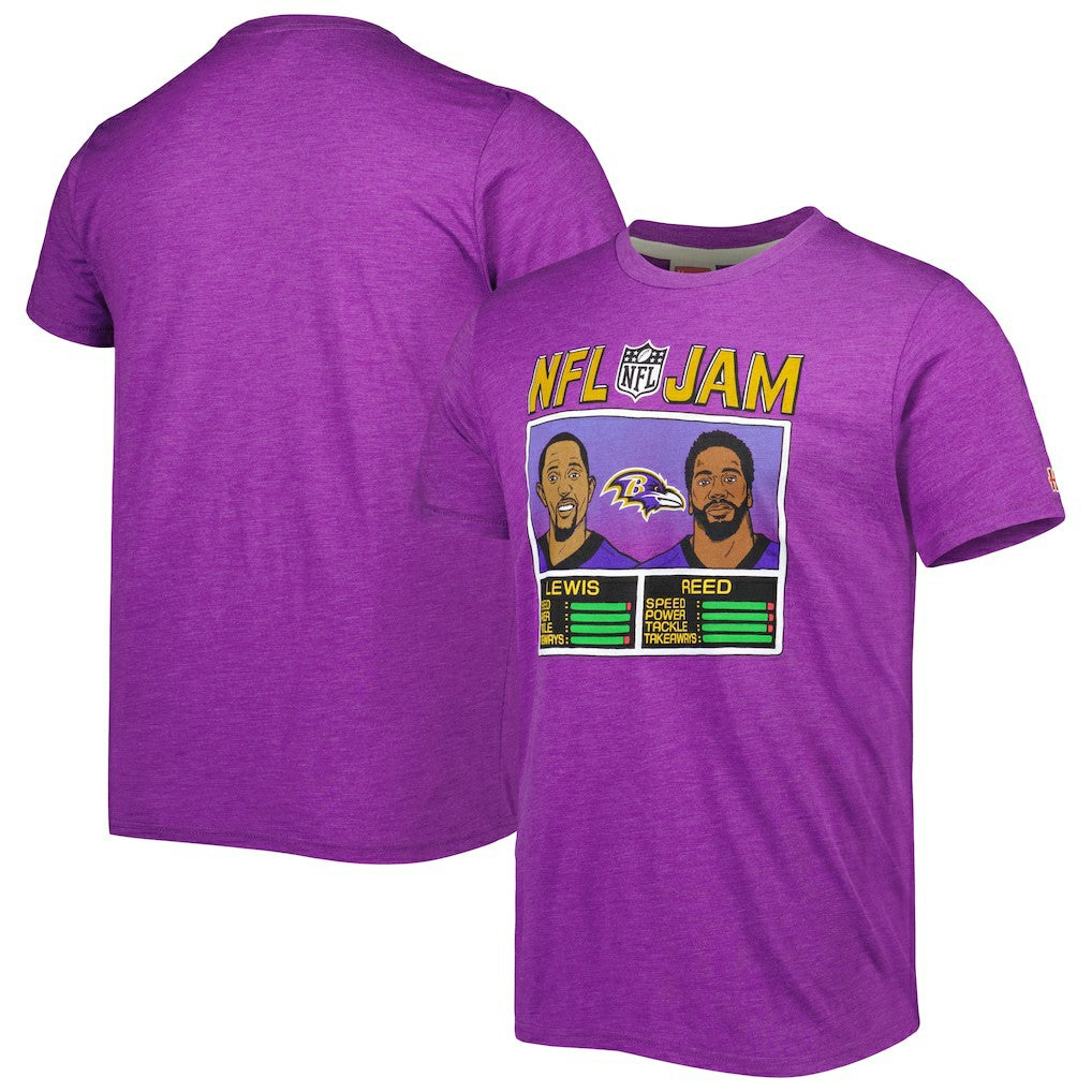 Ray Lewis & Ed Reed Baltimore Ravens Homage Unisex NFL Jam Retired Tri-Blend T-Shirt - Heather Purple online
