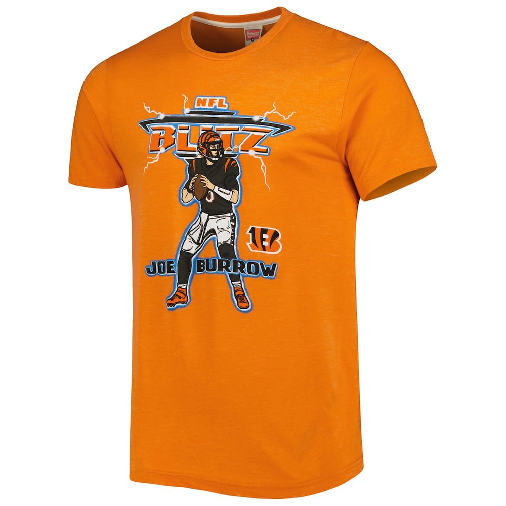 Joe Burrow Cincinnati Bengals Homage Unisex NFL Blitz Player Tri-Blend T-Shirt - Heather Orange for sale