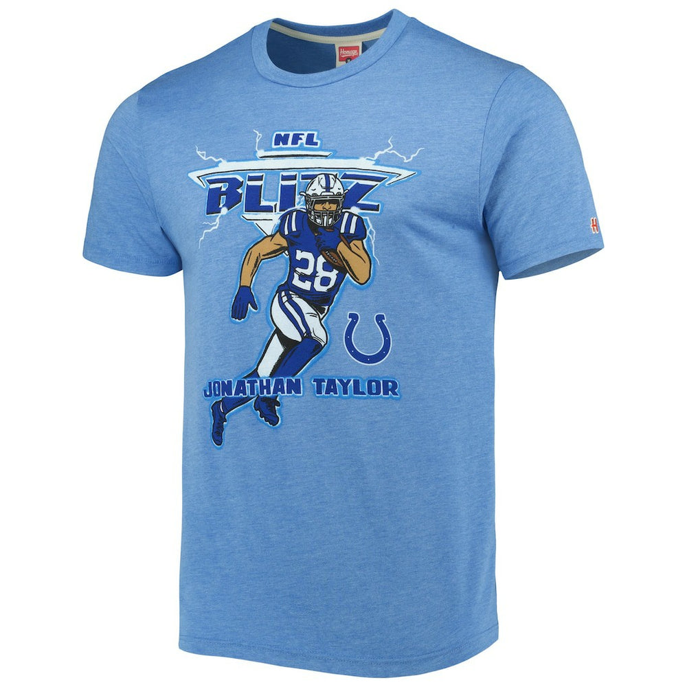 Jonathan Taylor Indianapolis Colts Homage Unisex NFL Blitz Player Tri-Blend T-Shirt - Heathered Heather Royal for sale