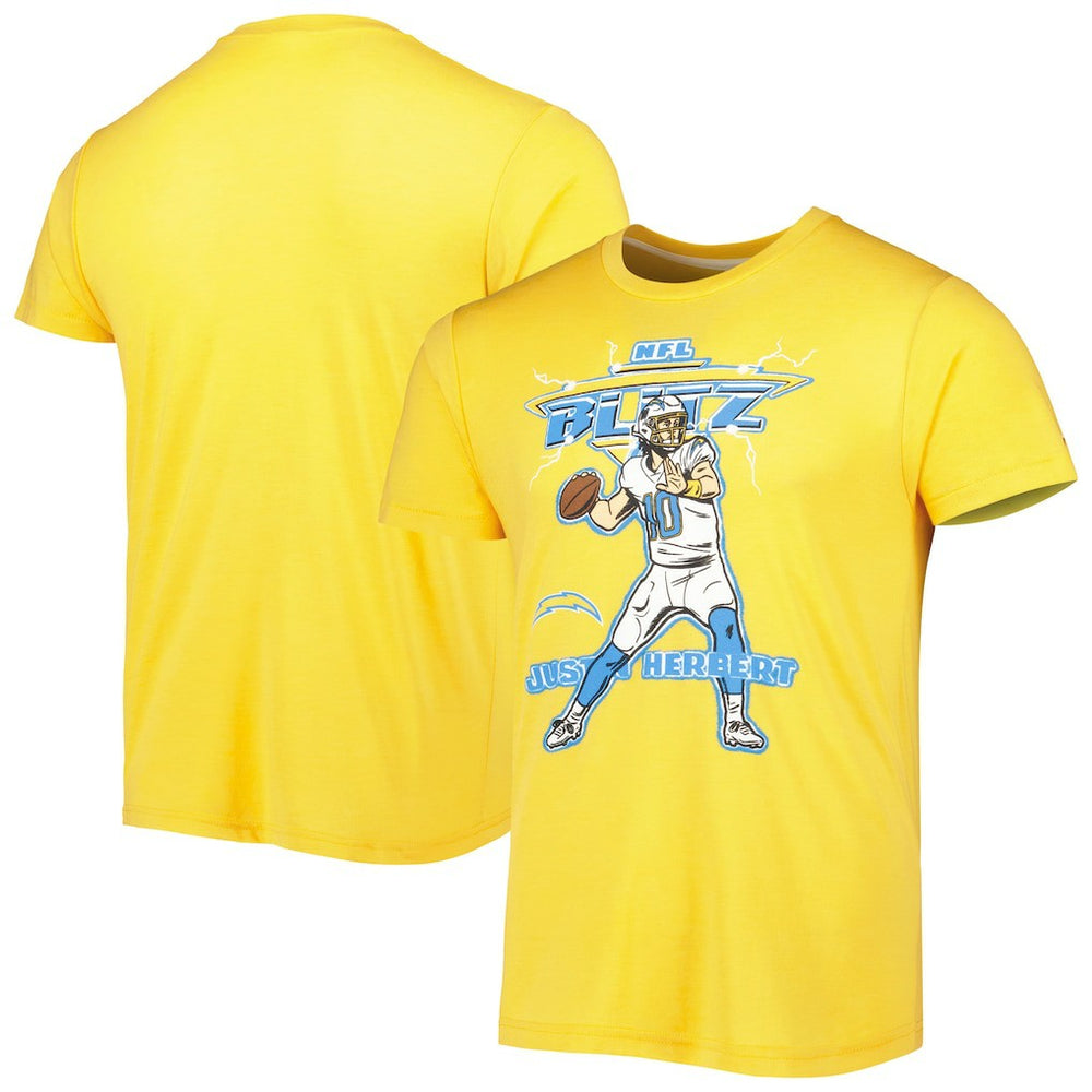 Justin Herbert Los Angeles Chargers Homage Unisex NFL Blitz Player Tri-Blend T-Shirt - Heather Gold on sale