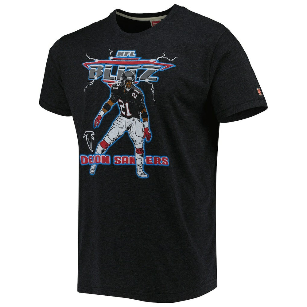 Deion Sanders Atlanta Falcons Homage Unisex NFL Blitz Retired Player Tri-Blend T-Shirt - Heathered Heather Black cheap