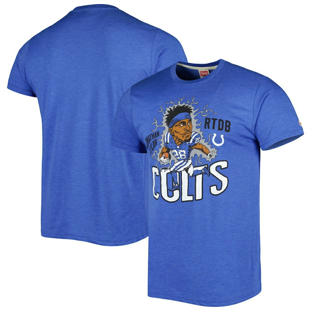 Jonathan Taylor Indianapolis Colts Homage Unisex Caricature Player Tri-Blend T-Shirt - Heather Royal outlet
