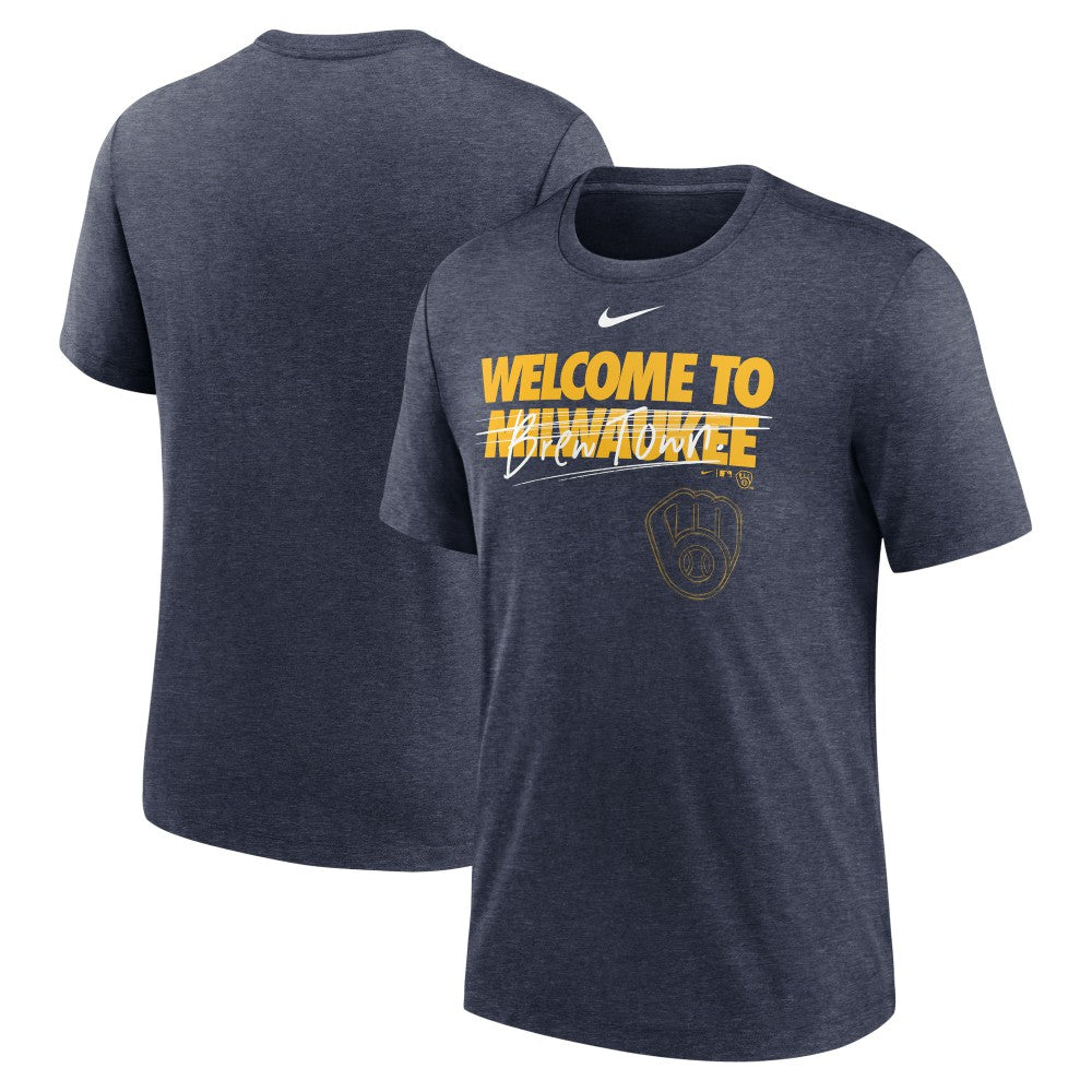 Milwaukee Brewers Home Spin Tri-Blend T-Shirt Heather Navy
