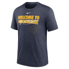 Milwaukee Brewers Home Spin Tri-Blend T-Shirt Heather Navy