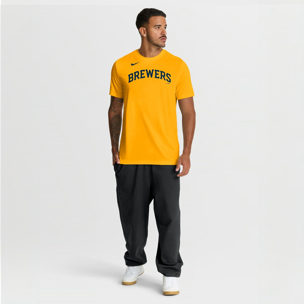 Milwaukee Brewers New Legend Wordmark Dri-FIT T-Shirt Gold