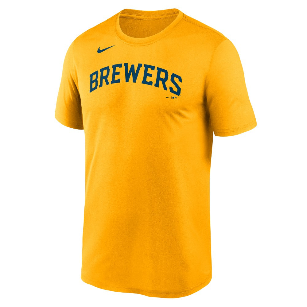 Milwaukee Brewers New Legend Wordmark Dri-FIT T-Shirt Gold