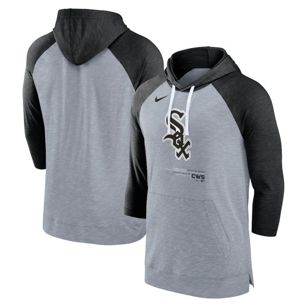 Chicago White Sox Baseball Raglan 3/4-Sleeve Pullover Hoodie Heather Gray/Heather Black