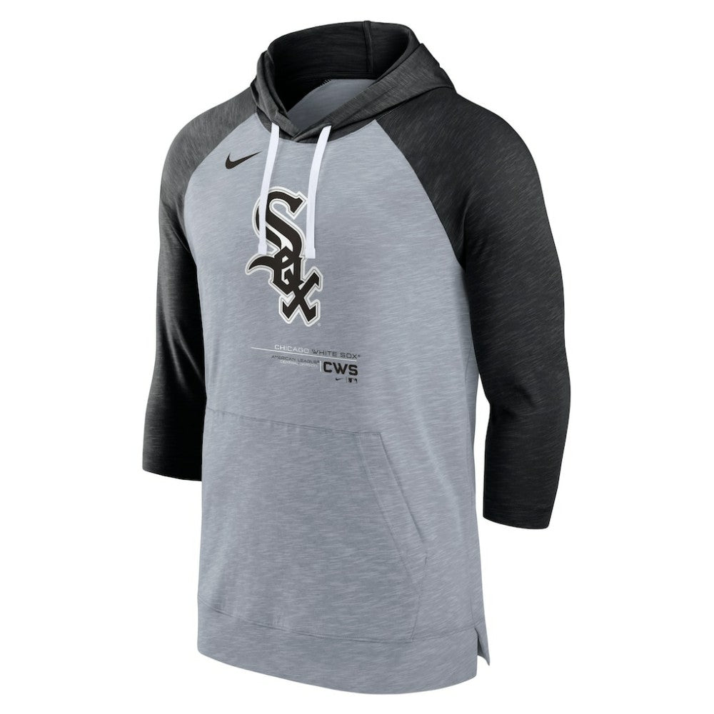 Chicago White Sox Baseball Raglan 3/4-Sleeve Pullover Hoodie Heather Gray/Heather Black