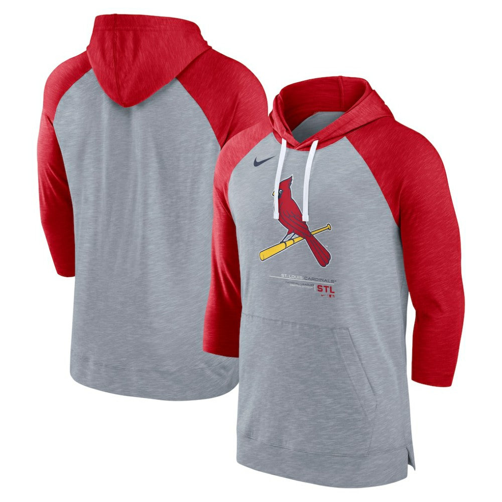 St. Louis Cardinals Baseball Raglan 3/4-Sleeve Pullover Hoodie Heather Gray/Heather Red