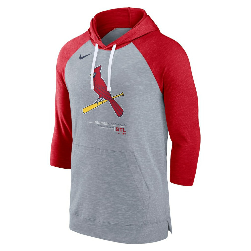 St. Louis Cardinals Baseball Raglan 3/4-Sleeve Pullover Hoodie Heather Gray/Heather Red