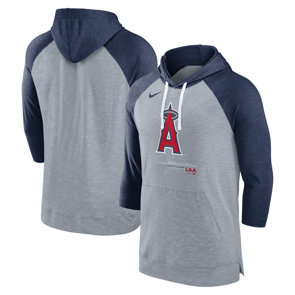 Los Angeles Angels Baseball Raglan 3/4-Sleeve Pullover Hoodie Heather Gray/Heather Navy
