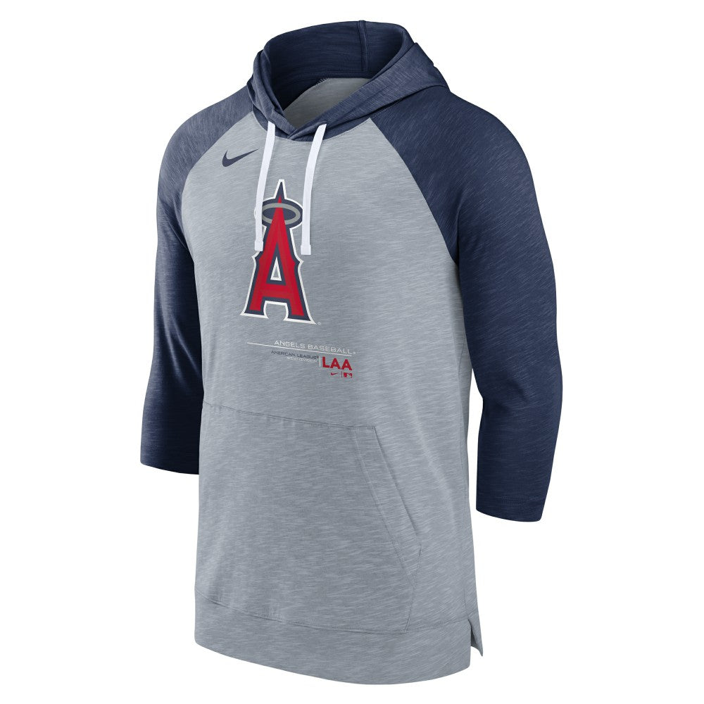 Los Angeles Angels Baseball Raglan 3/4-Sleeve Pullover Hoodie Heather Gray/Heather Navy