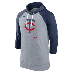 Minnesota Twins Baseball Raglan 3/4-Sleeve Pullover Hoodie Heather Gray/Heather Navy