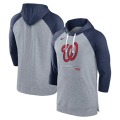 Washington Nationals Baseball Raglan 3/4-Sleeve Pullover Hoodie Heather Gray/Heather Navy