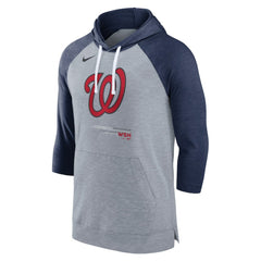 Washington Nationals Baseball Raglan 3/4-Sleeve Pullover Hoodie Heather Gray/Heather Navy
