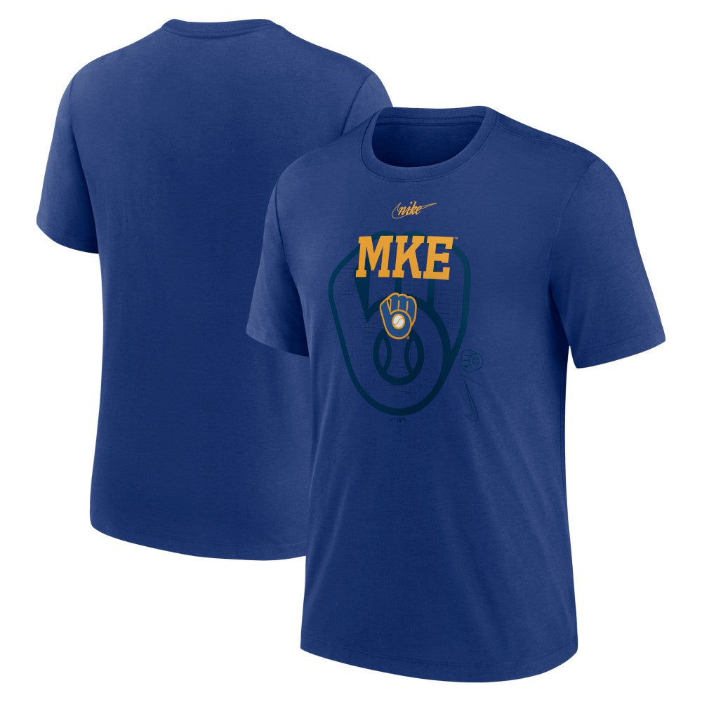 Milwaukee Brewers Rewind Retro Tri-Blend T-Shirt Royal