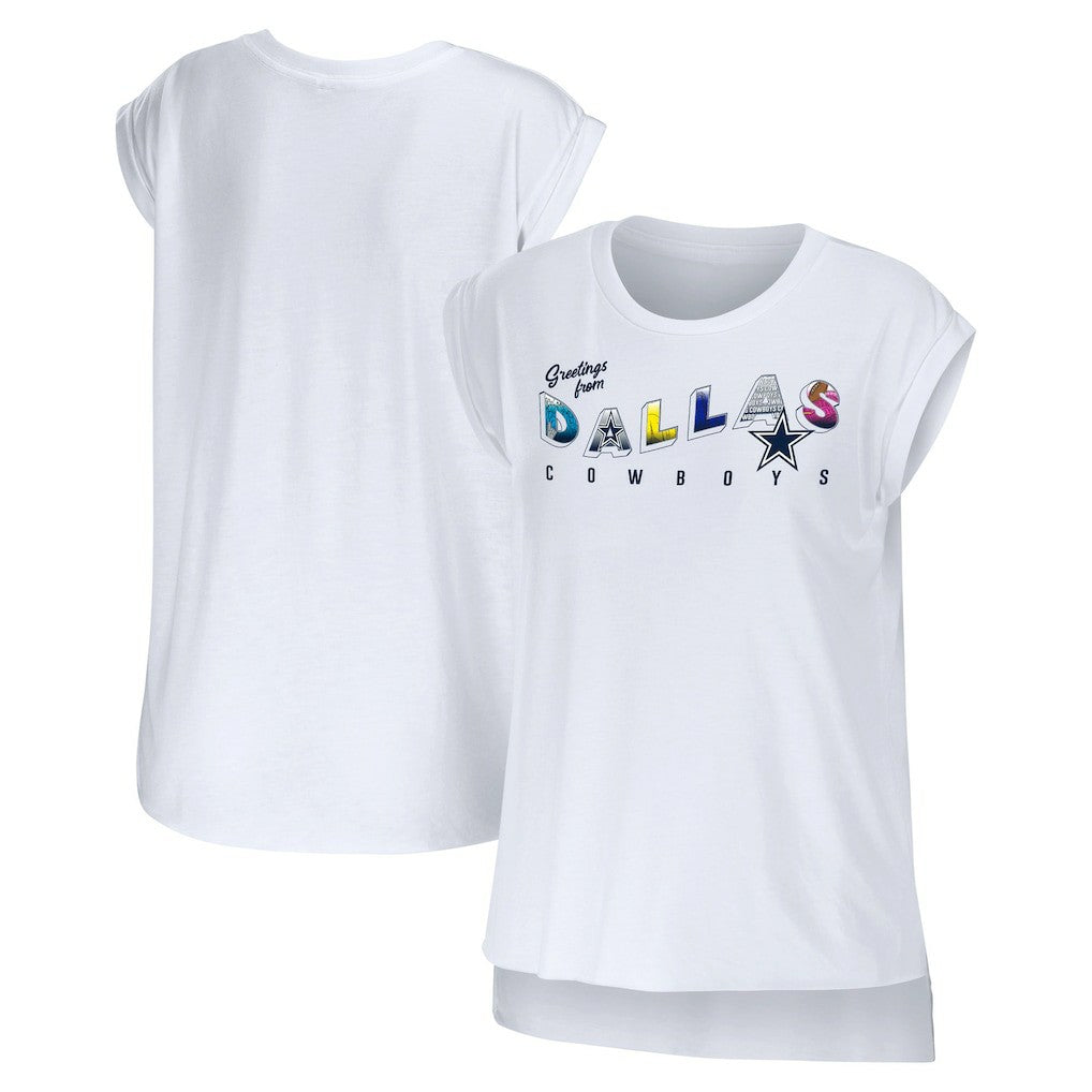Dallas Cowboys WEAR by Erin Andrews Women's Greetings From Muscle T-Shirt - White for sale