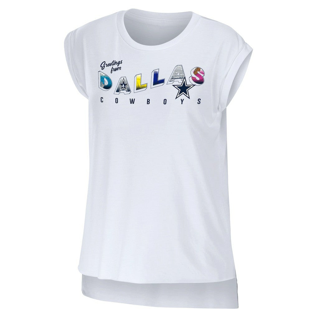 Dallas Cowboys WEAR by Erin Andrews Women's Greetings From Muscle T-Shirt - White for sale