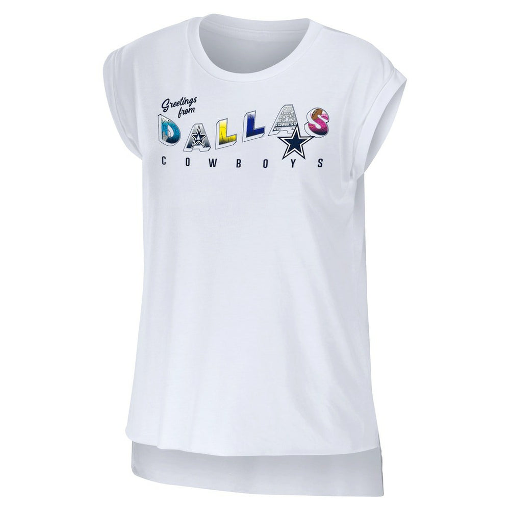 Dallas Cowboys WEAR by Erin Andrews Women's Greetings From Muscle T-Shirt - White for sale