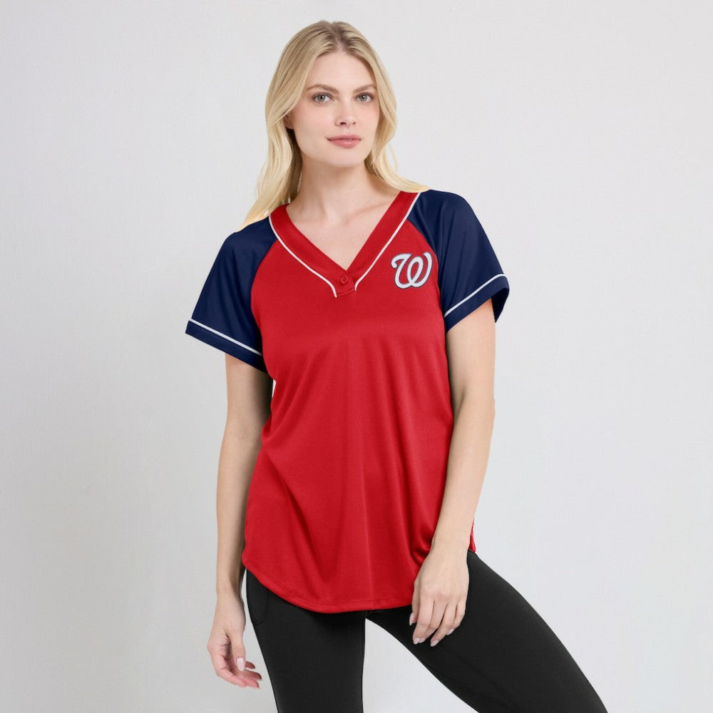 Washington Nationals Women's Ultimate Style Raglan V-Neck T-Shirt Red