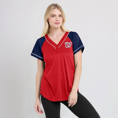 Washington Nationals Women's Ultimate Style Raglan V-Neck T-Shirt Red