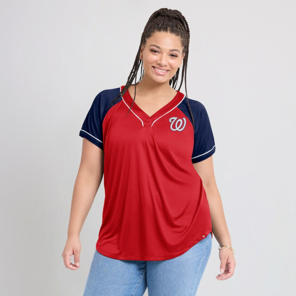 Washington Nationals Women's Ultimate Style Raglan V-Neck T-Shirt Red