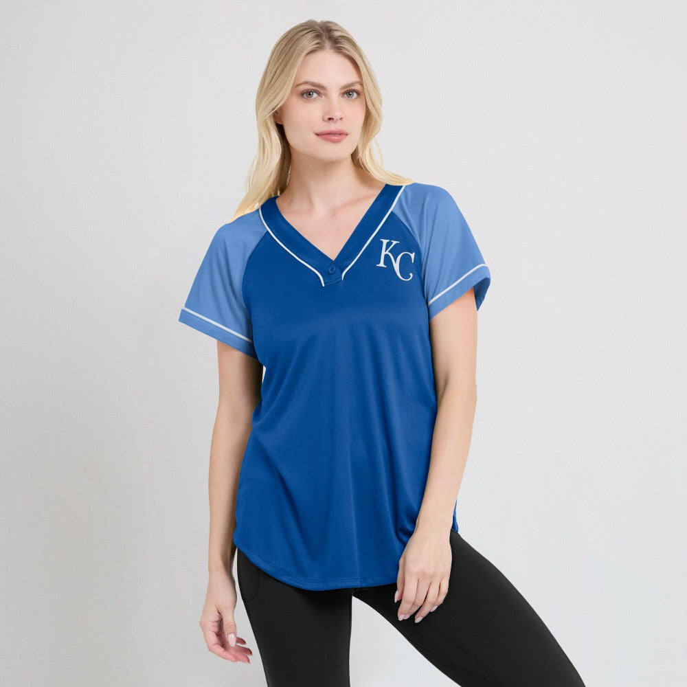 Kansas City Royals Women's Ultimate Style Raglan V-Neck T-Shirt Royal