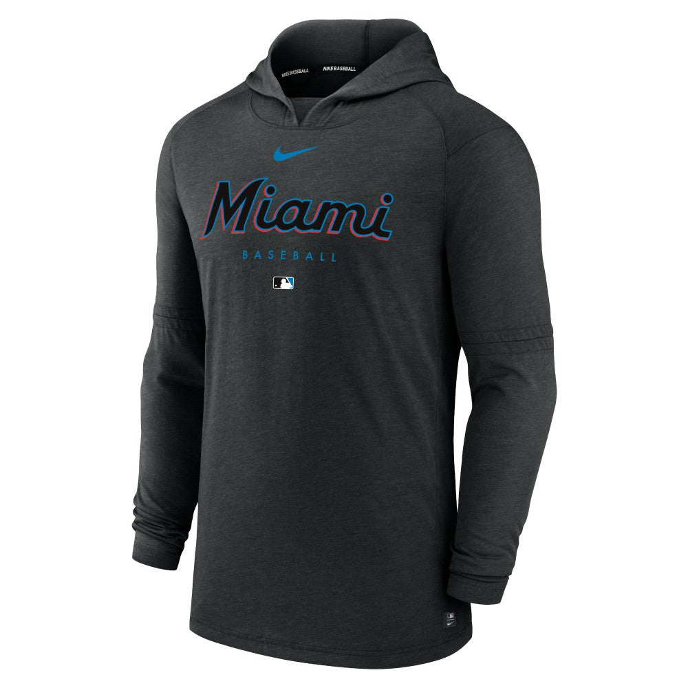 Miami Marlins Authentic Collection Lightweight Dri-FIT Hooded Pullover Heather Black