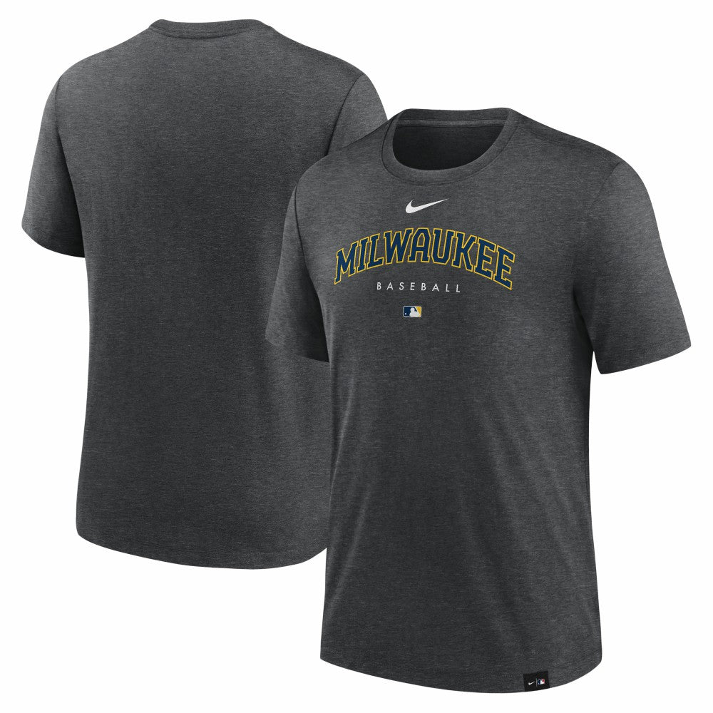 Milwaukee Brewers Authentic Collection Early Work Tri-Blend Performance T-Shirt Heather Charcoal